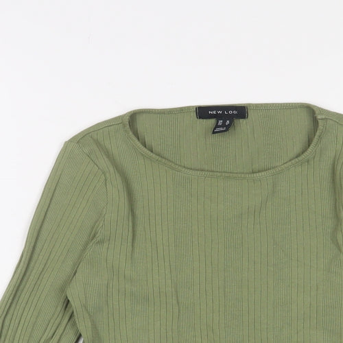 New Look Womens Green Cotton Basic T-Shirt Size 12 Crew Neck - Lettuce Edging