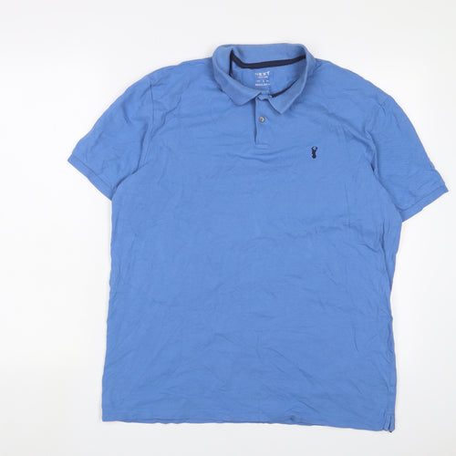 NEXT Mens Blue Cotton Polo Size L Collared Button - Logo, Embroidered