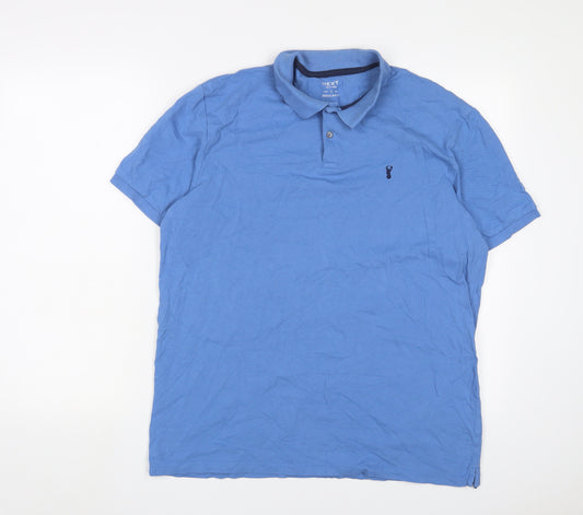 NEXT Mens Blue Cotton Polo Size L Collared Button - Logo, Embroidered