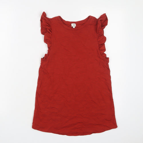 River Island Womens Red Cotton Basic Tank Size 8 Crew Neck - Frill