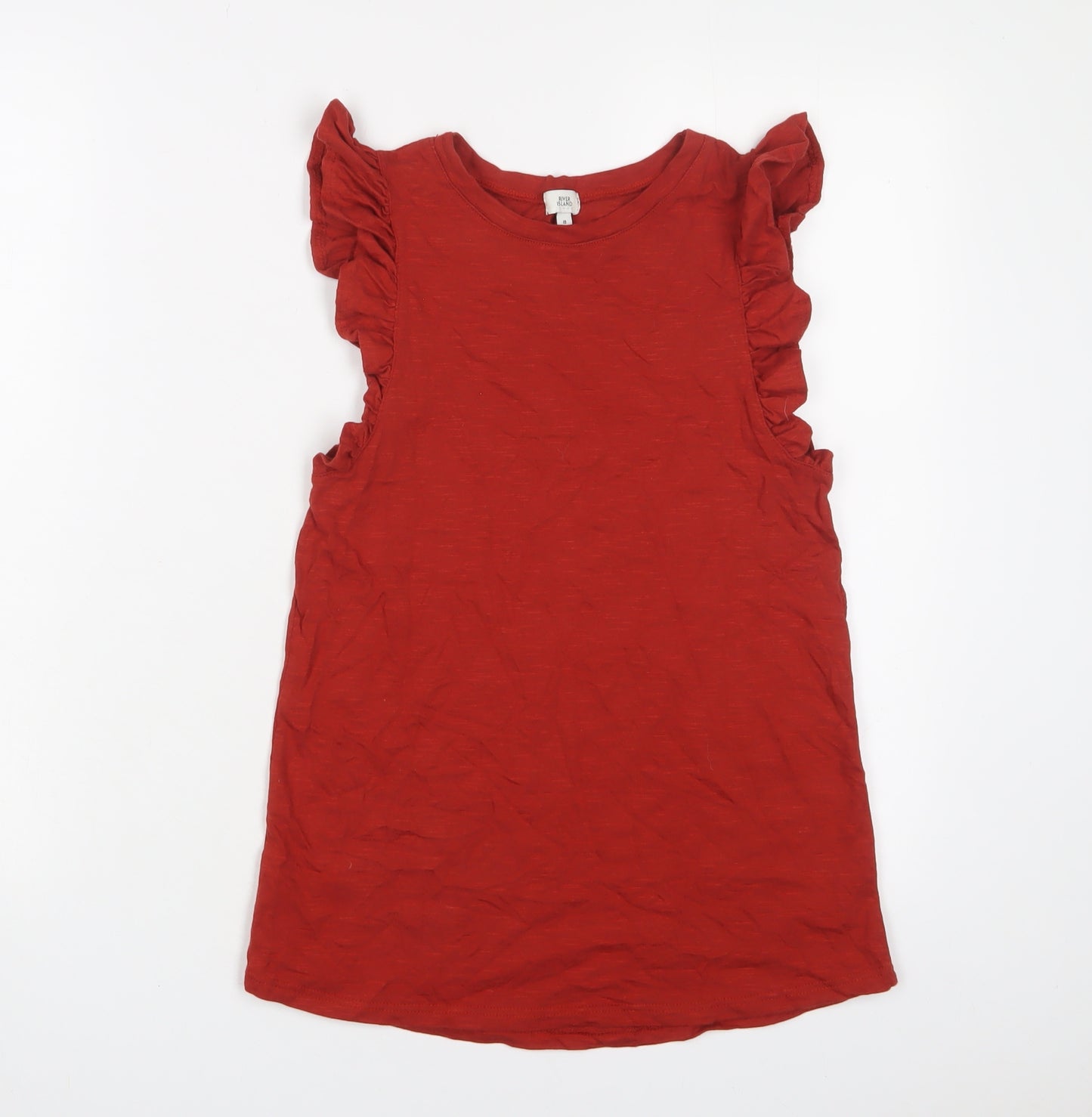 River Island Womens Red Cotton Basic Tank Size 8 Crew Neck - Frill