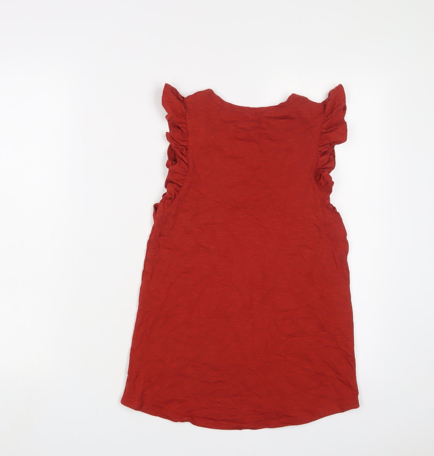 River Island Womens Red Cotton Basic Tank Size 8 Crew Neck - Frill