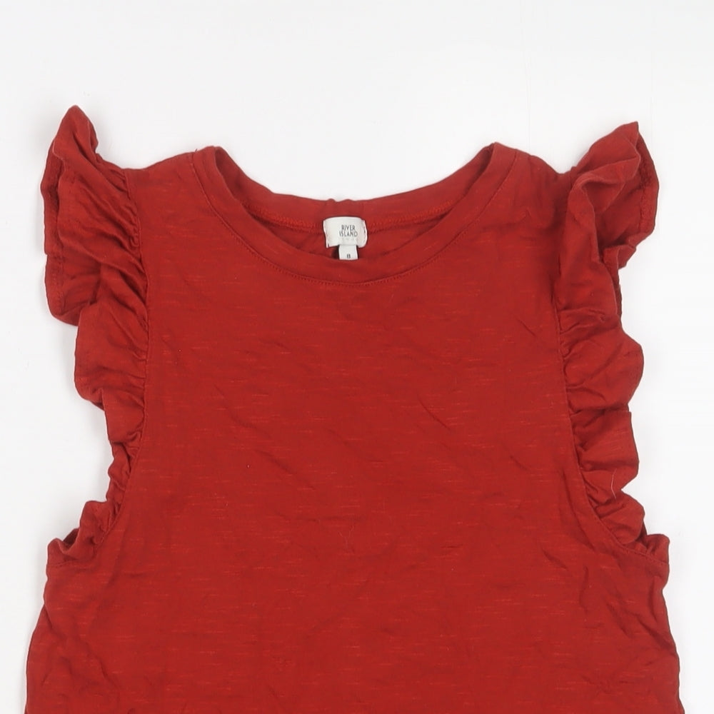 River Island Womens Red Cotton Basic Tank Size 8 Crew Neck - Frill