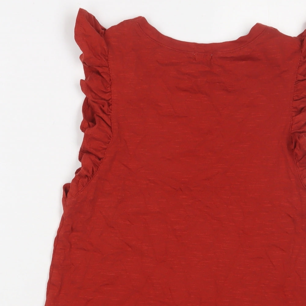 River Island Womens Red Cotton Basic Tank Size 8 Crew Neck - Frill