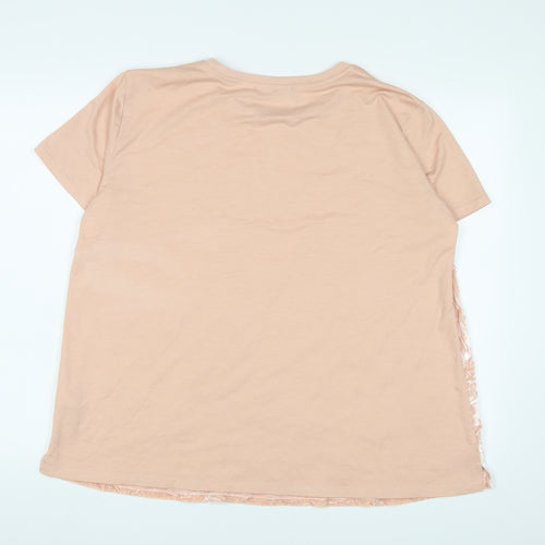 Marks and Spencer Womens Pink Polyester Basic T-Shirt Size 16 Crew Neck