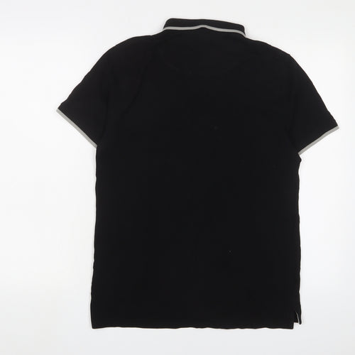 H&M Mens Black Cotton Polo Size M Collared Button