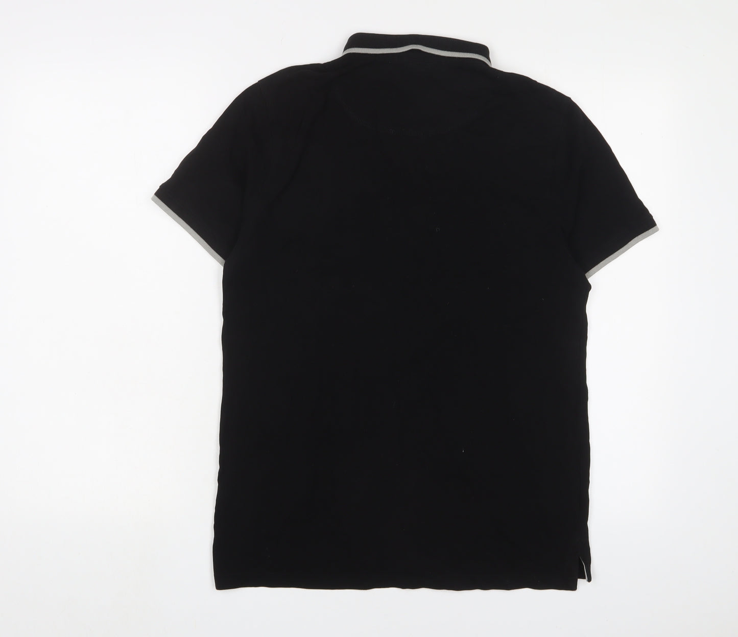 H&M Mens Black Cotton Polo Size M Collared Button