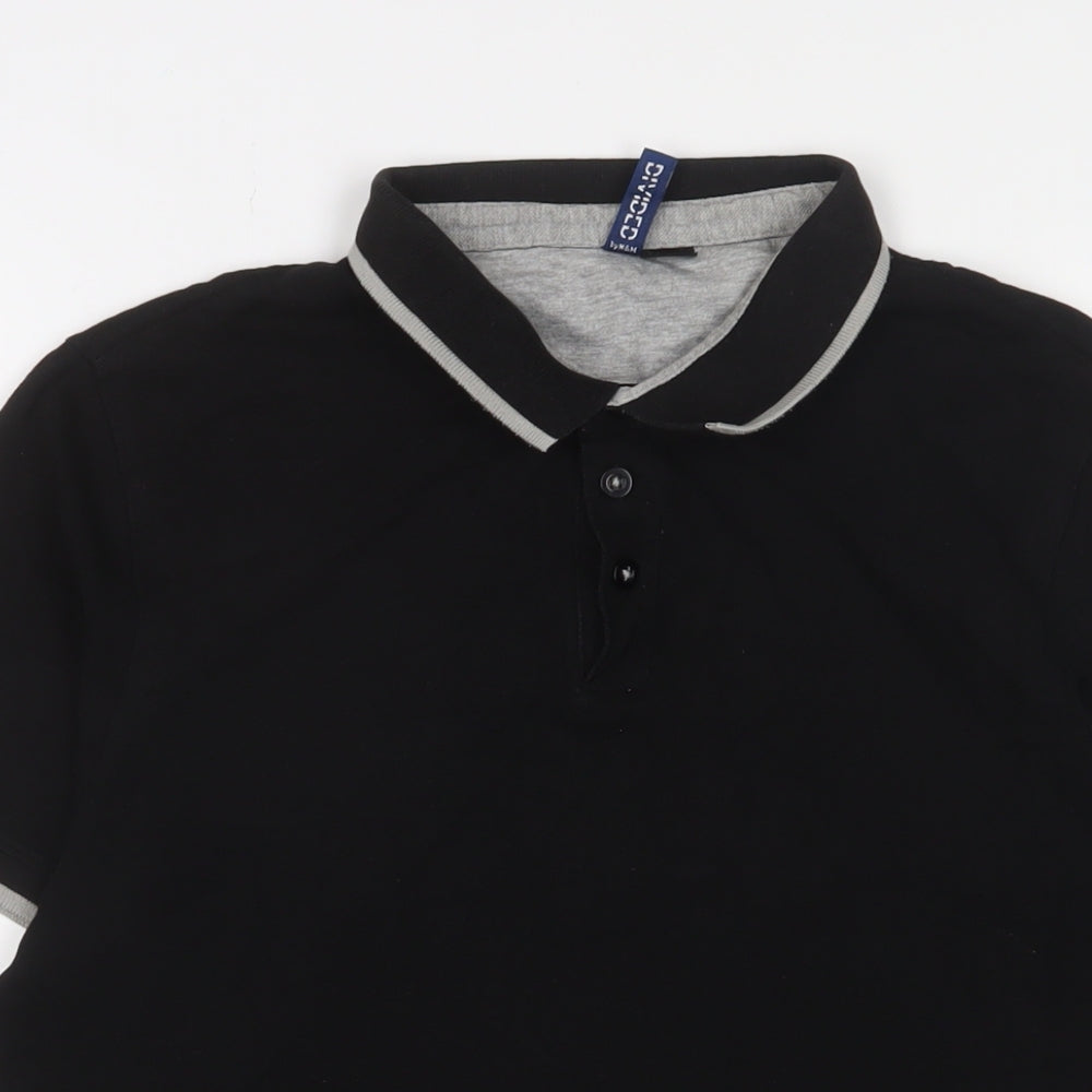 H&M Mens Black Cotton Polo Size M Collared Button