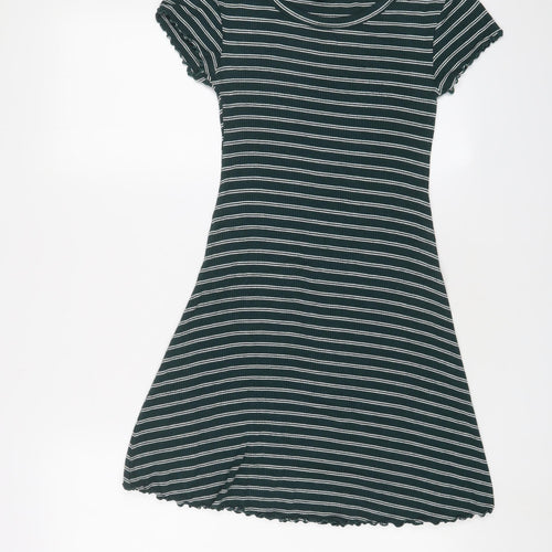 FOREVER 21 Womens Green Striped Viscose A-Line Size S Boat Neck Pullover - Lettuce Edging