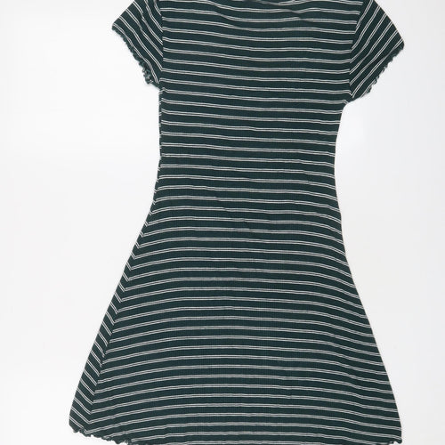 FOREVER 21 Womens Green Striped Viscose A-Line Size S Boat Neck Pullover - Lettuce Edging