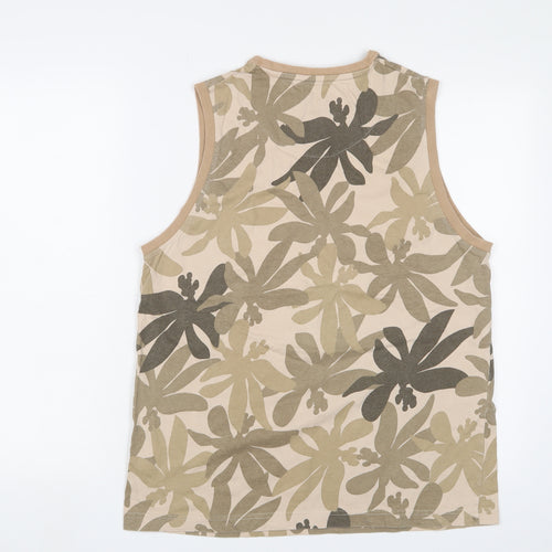 Easy Mens Beige Camouflage Cotton T-Shirt Size L Crew Neck