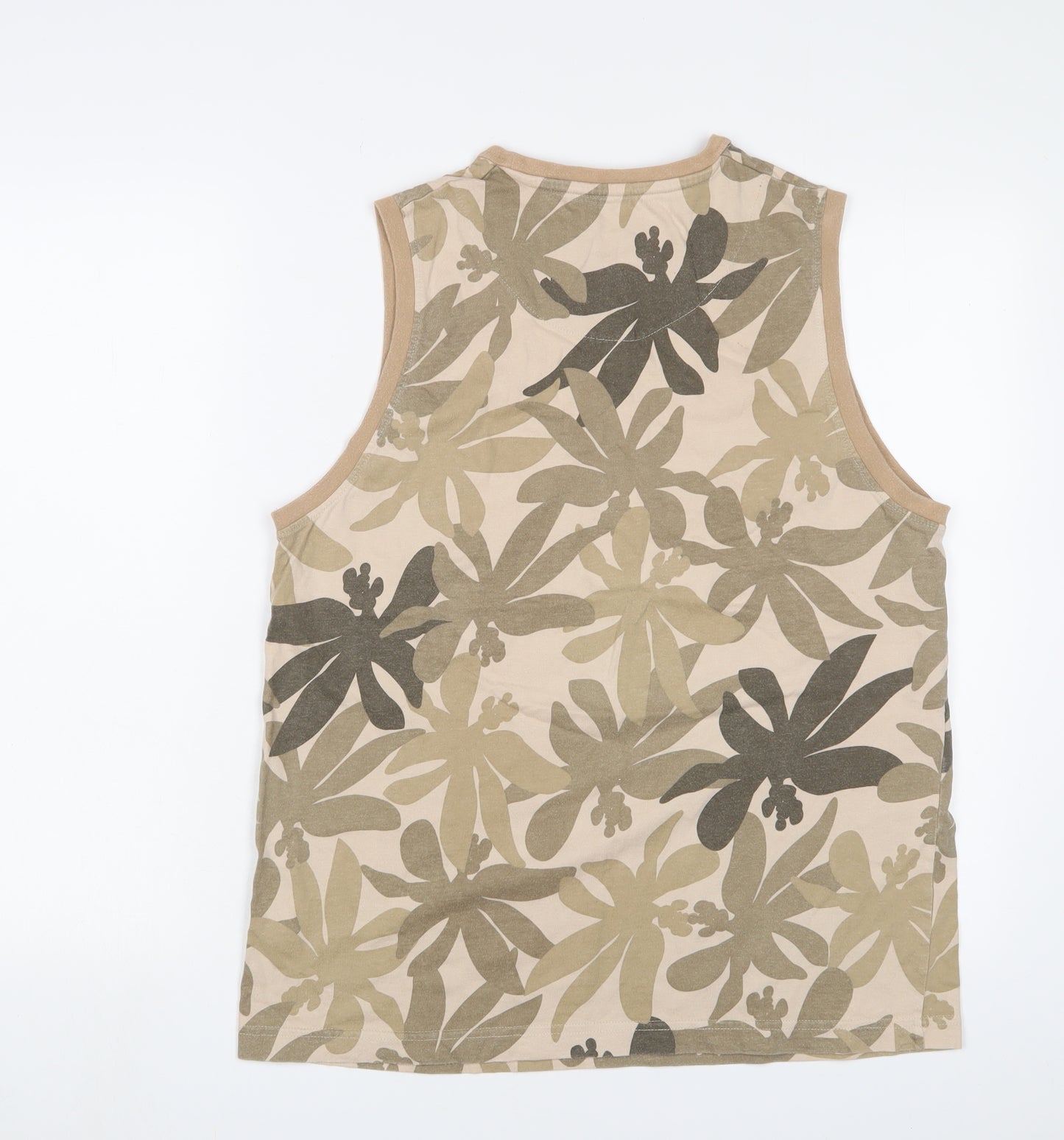 Easy Mens Beige Camouflage Cotton T-Shirt Size L Crew Neck