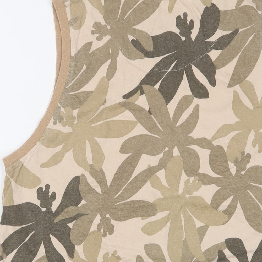 Easy Mens Beige Camouflage Cotton T-Shirt Size L Crew Neck