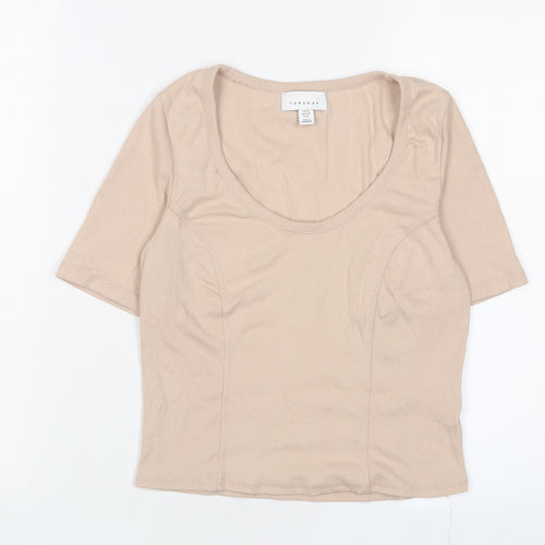 Topshop Womens Pink Cotton Cropped T-Shirt Size 12 Scoop Neck