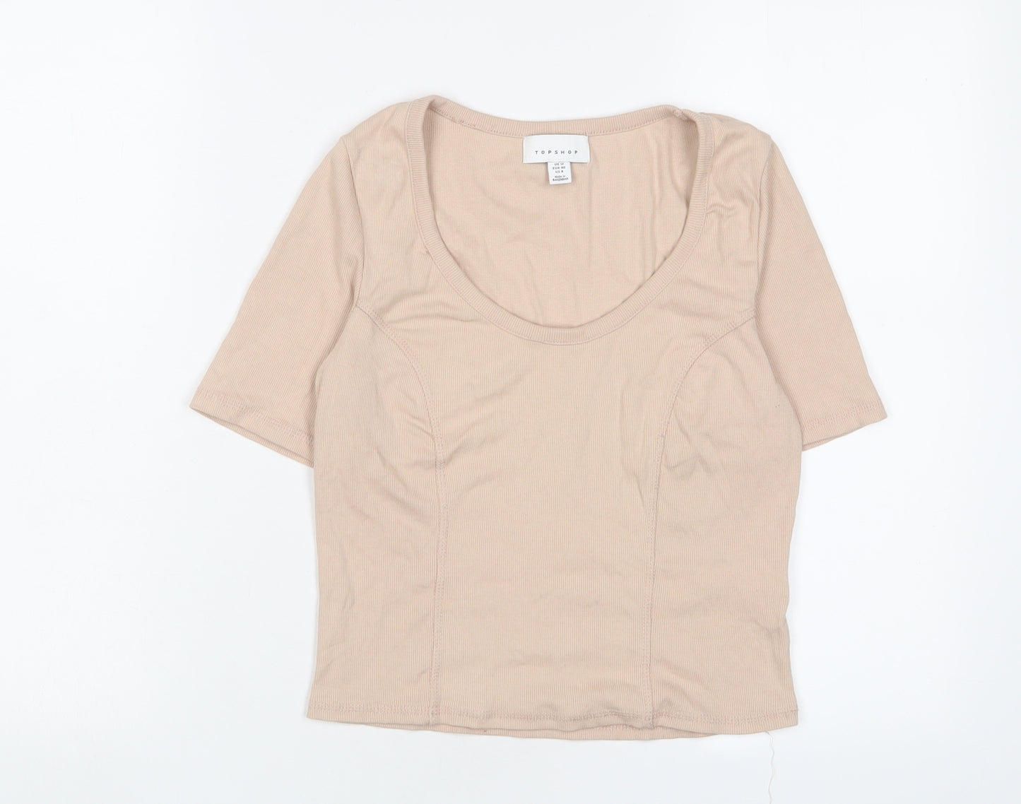 Topshop Womens Pink Cotton Cropped T-Shirt Size 12 Scoop Neck