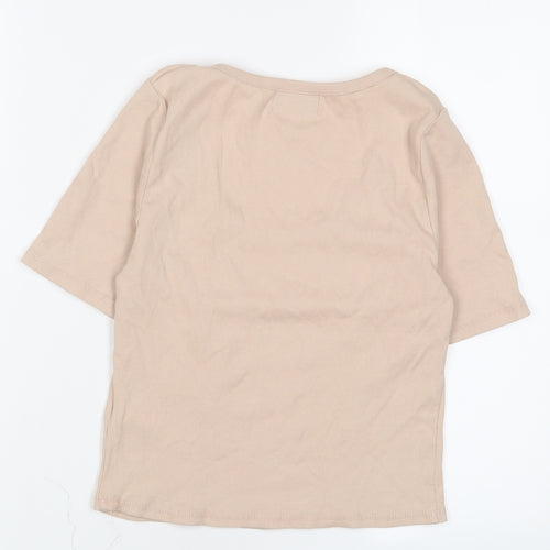 Topshop Womens Pink Cotton Cropped T-Shirt Size 12 Scoop Neck