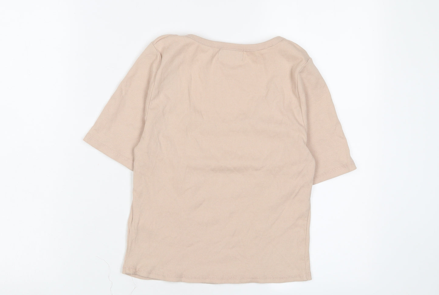 Topshop Womens Pink Cotton Cropped T-Shirt Size 12 Scoop Neck