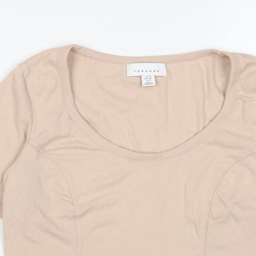 Topshop Womens Pink Cotton Cropped T-Shirt Size 12 Scoop Neck