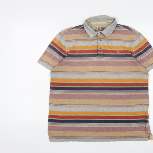 North Coast Mens Multicoloured Striped Cotton Polo Size L Collared Button