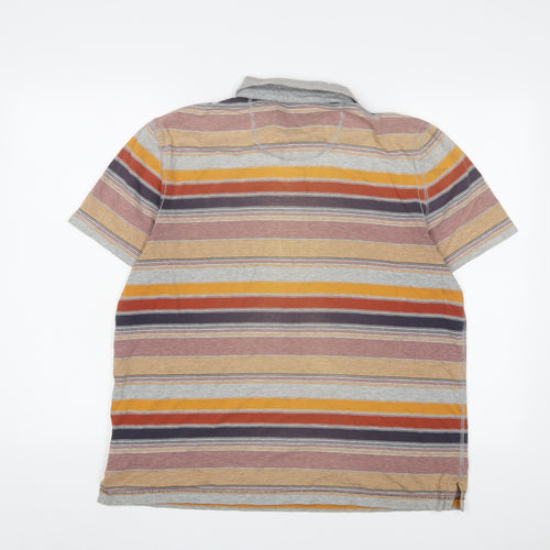 North Coast Mens Multicoloured Striped Cotton Polo Size L Collared Button