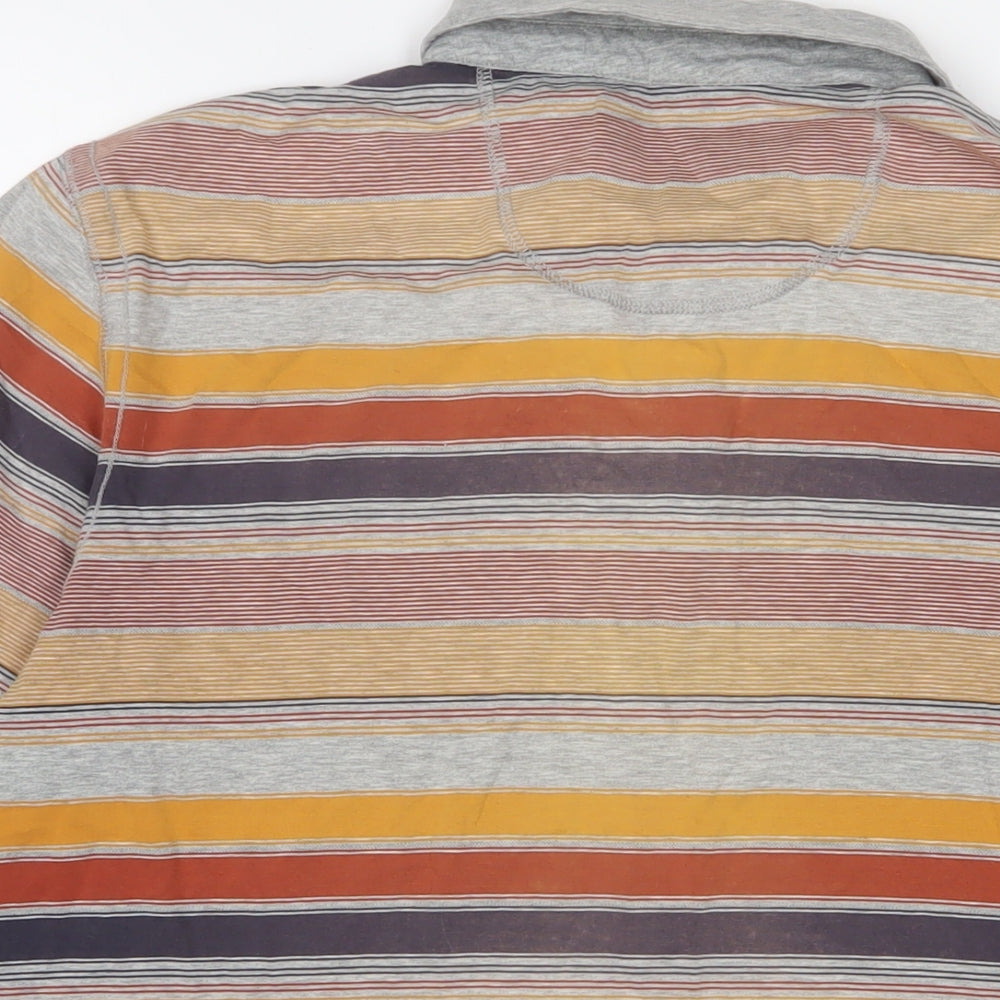 North Coast Mens Multicoloured Striped Cotton Polo Size L Collared Button