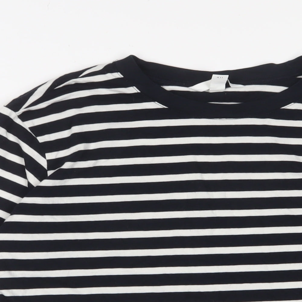 H&M Womens Blue Striped Cotton Basic T-Shirt Size S Crew Neck