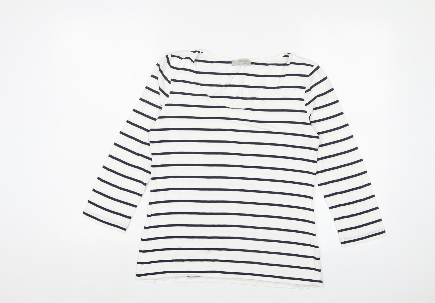 Hobbs Womens White Striped Viscose Basic T-Shirt Size M Scoop Neck