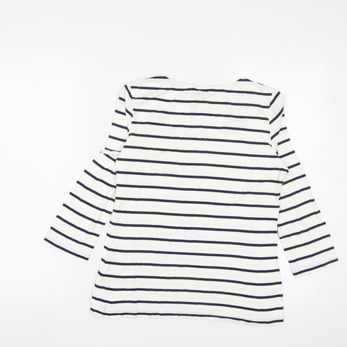 Hobbs Womens White Striped Viscose Basic T-Shirt Size M Scoop Neck