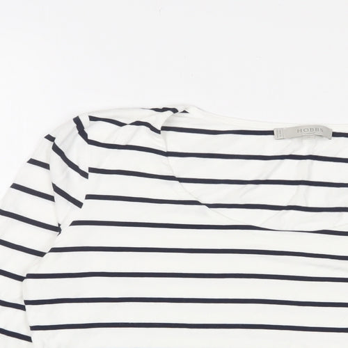 Hobbs Womens White Striped Viscose Basic T-Shirt Size M Scoop Neck