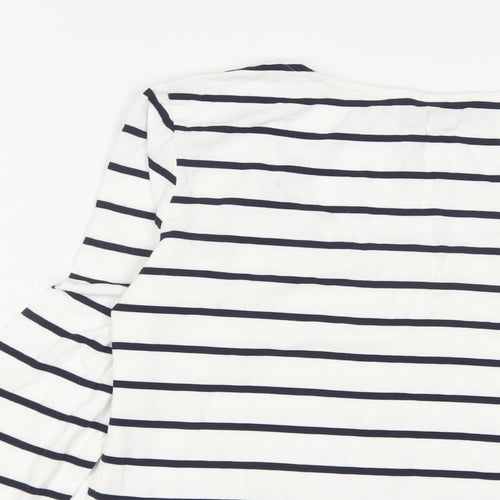Hobbs Womens White Striped Viscose Basic T-Shirt Size M Scoop Neck