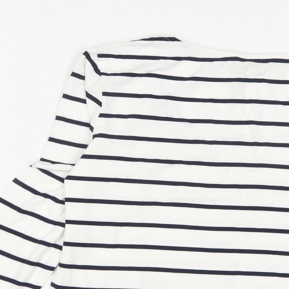 Hobbs Womens White Striped Viscose Basic T-Shirt Size M Scoop Neck