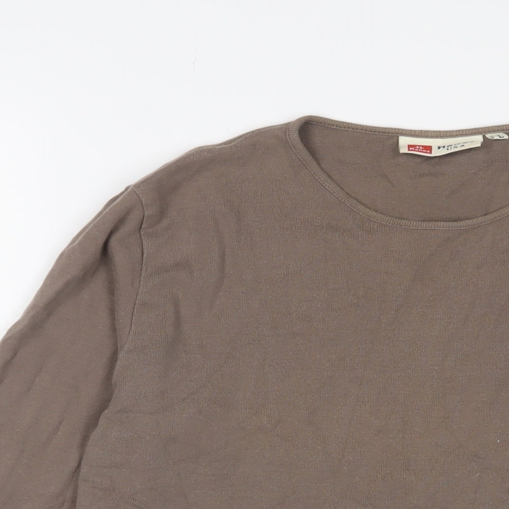 Hanes Womens Brown Cotton Basic T-Shirt Size L Collared