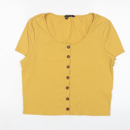 New Look Womens Yellow Viscose Basic T-Shirt Size 18 Scoop Neck
