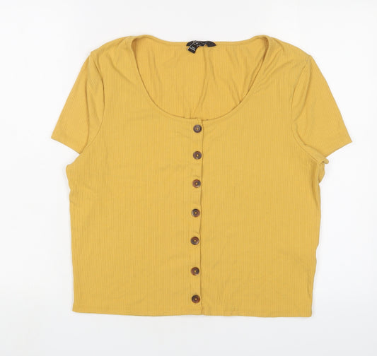 New Look Womens Yellow Viscose Basic T-Shirt Size 18 Scoop Neck