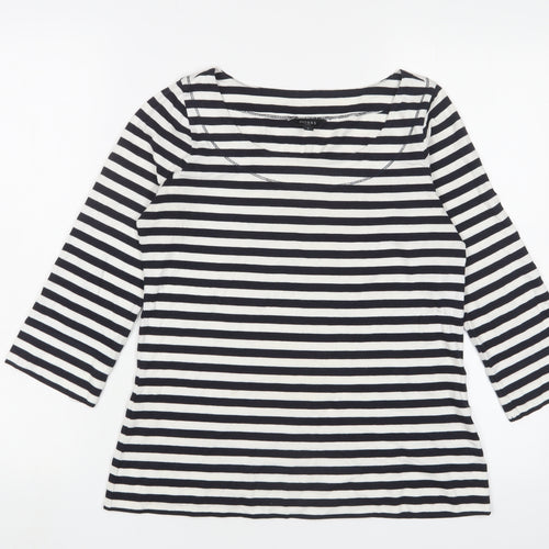 Hobbs Womens Blue Striped Cotton Basic T-Shirt Size S Boat Neck