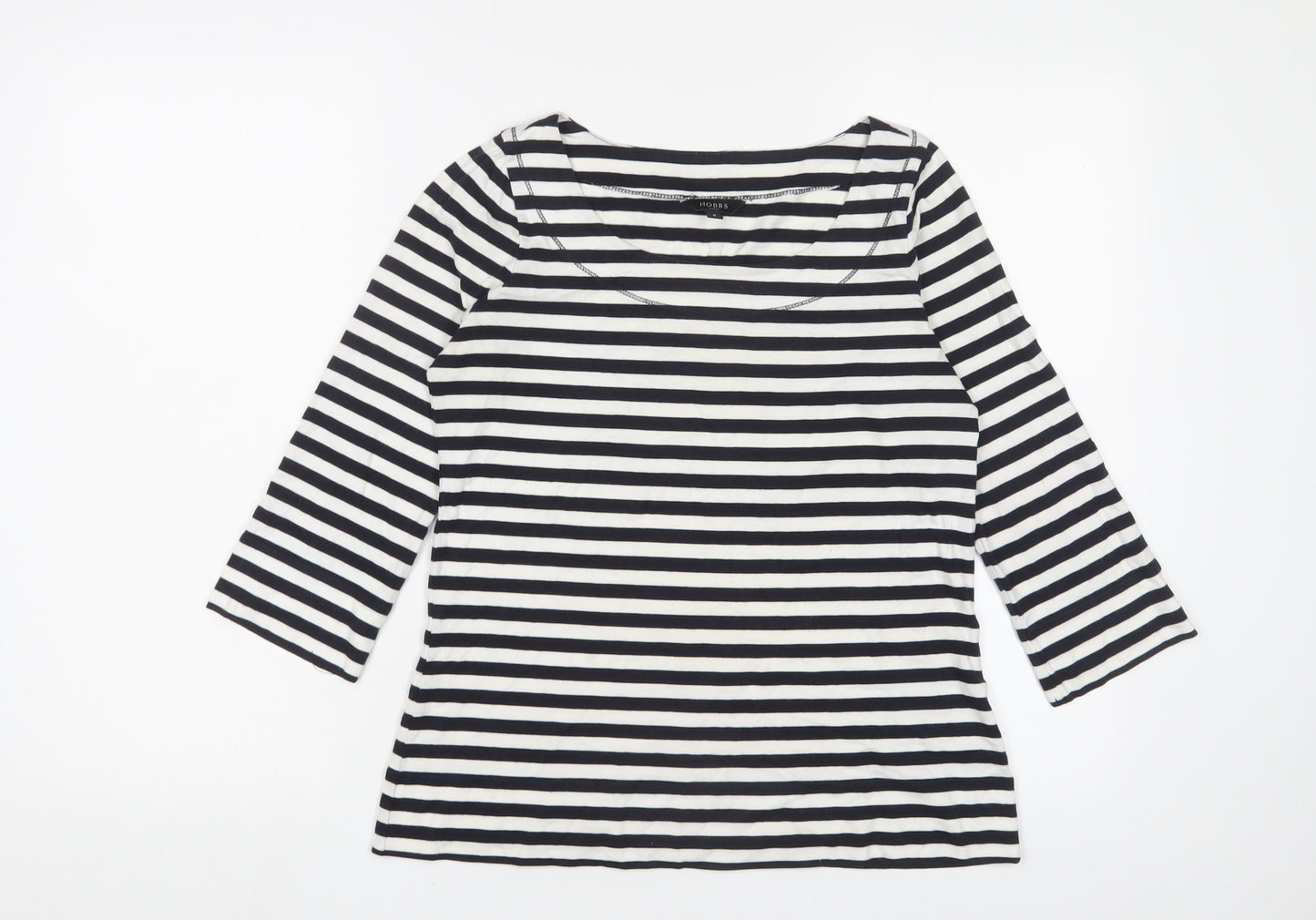 Hobbs Womens Blue Striped Cotton Basic T-Shirt Size S Boat Neck