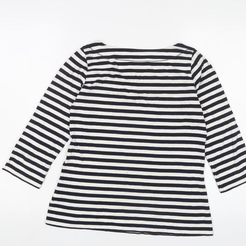 Hobbs Womens Blue Striped Cotton Basic T-Shirt Size S Boat Neck