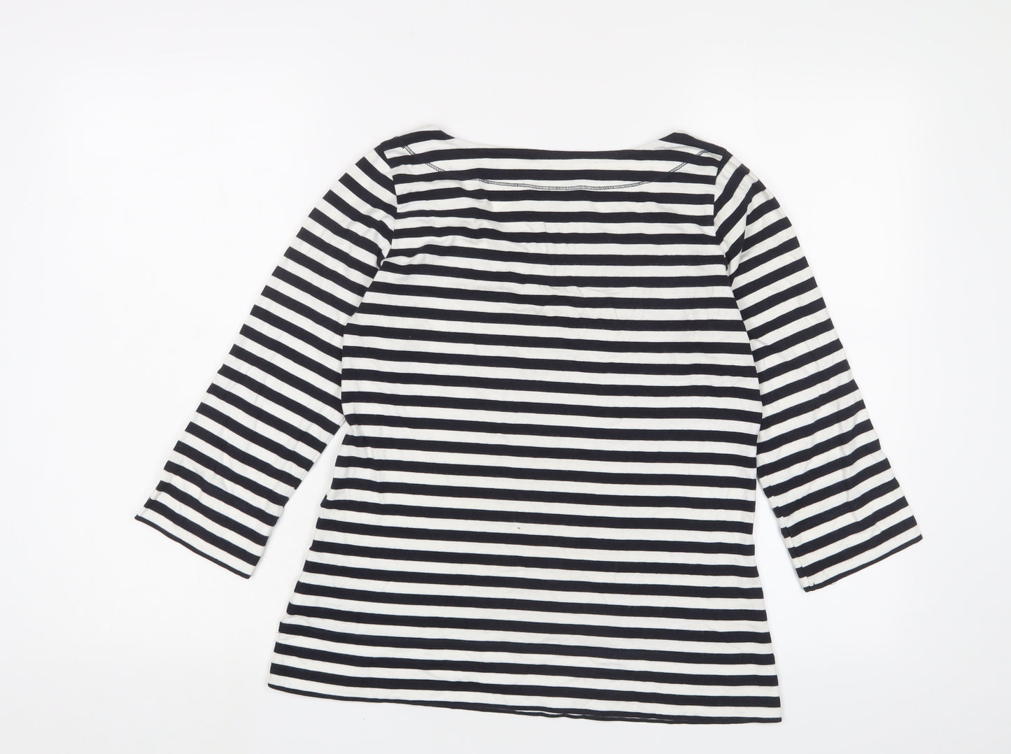 Hobbs Womens Blue Striped Cotton Basic T-Shirt Size S Boat Neck
