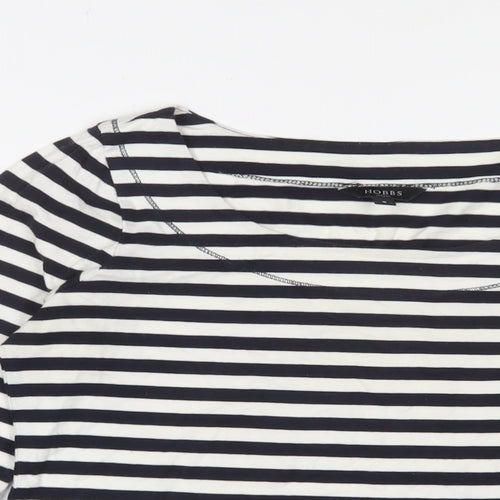 Hobbs Womens Blue Striped Cotton Basic T-Shirt Size S Boat Neck