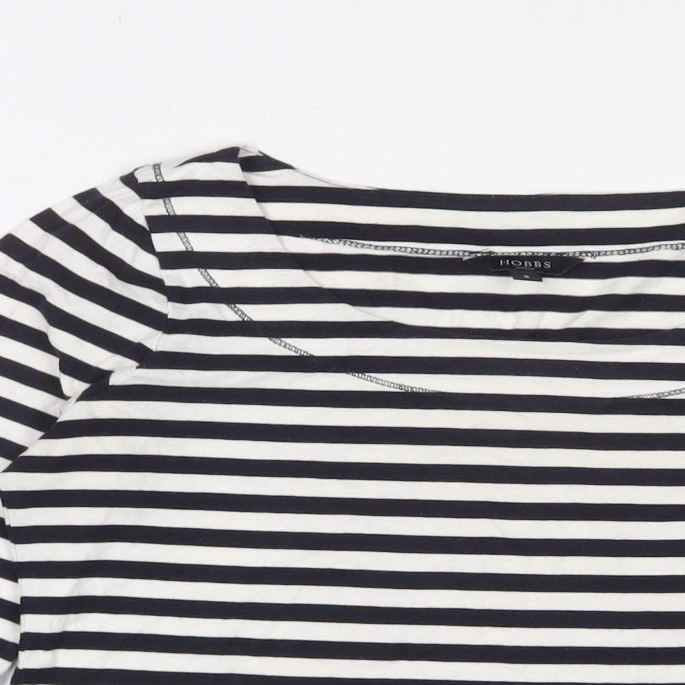 Hobbs Womens Blue Striped Cotton Basic T-Shirt Size S Boat Neck
