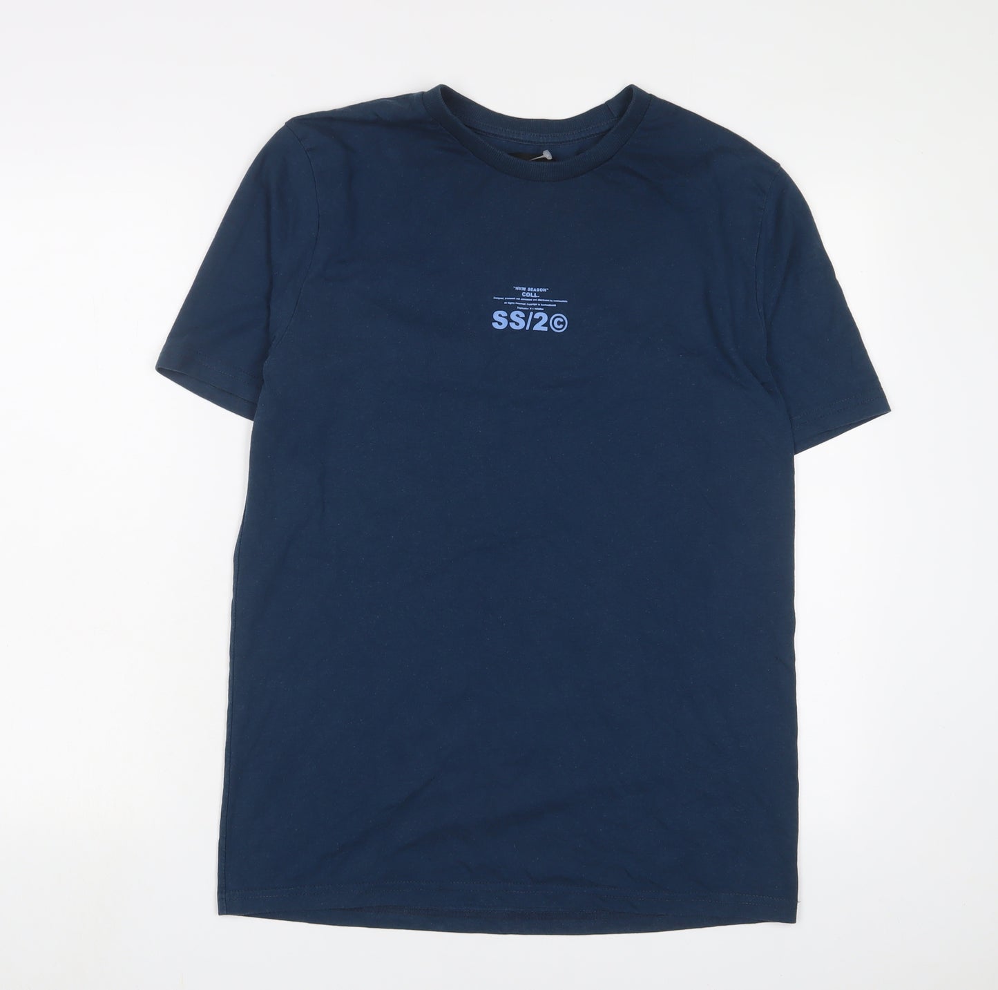 Boohoo Mens Blue Cotton T-Shirt Size L Crew Neck