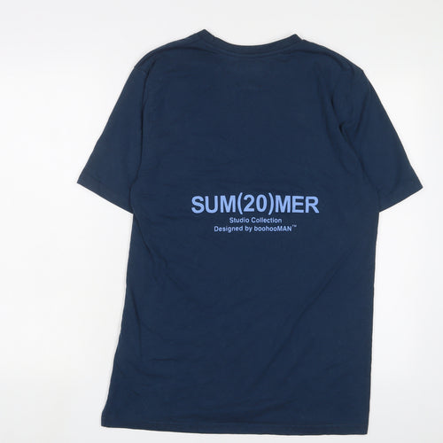 Boohoo Mens Blue Cotton T-Shirt Size L Crew Neck