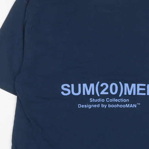 Boohoo Mens Blue Cotton T-Shirt Size L Crew Neck