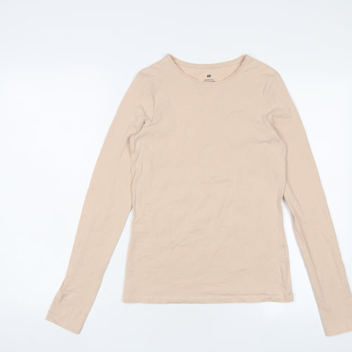 H&M Girls Beige Cotton Basic T-Shirt Size 14-15 Years Crew Neck Pullover