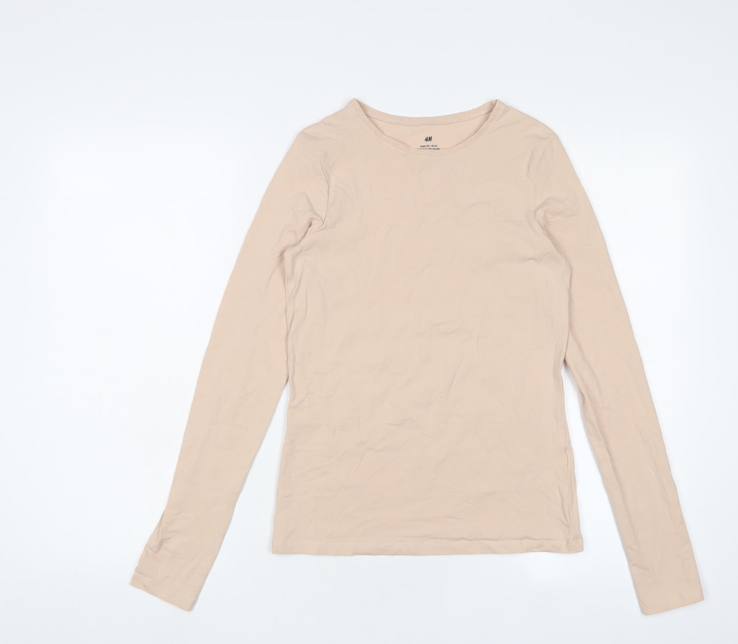H&M Girls Beige Cotton Basic T-Shirt Size 14-15 Years Crew Neck Pullover