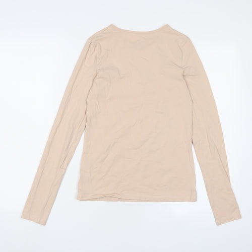H&M Girls Beige Cotton Basic T-Shirt Size 14-15 Years Crew Neck Pullover