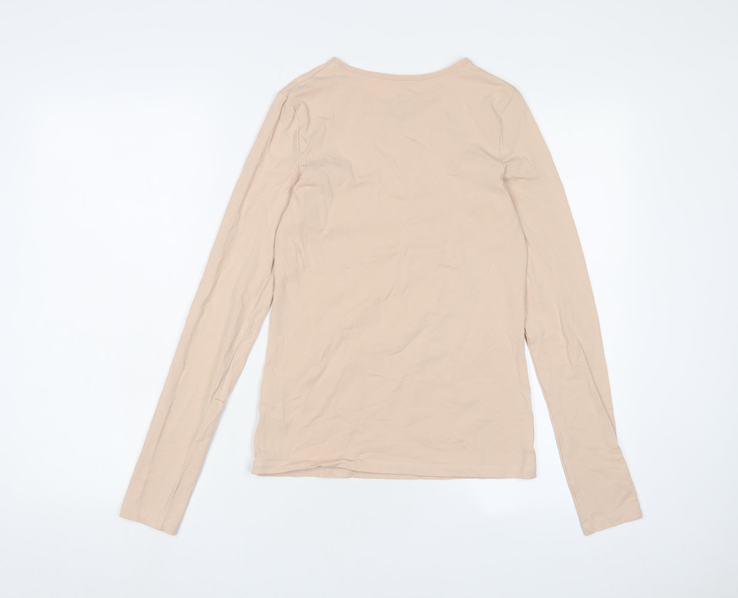 H&M Girls Beige Cotton Basic T-Shirt Size 14-15 Years Crew Neck Pullover