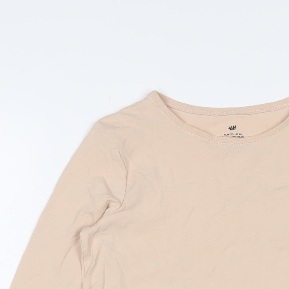 H&M Girls Beige Cotton Basic T-Shirt Size 14-15 Years Crew Neck Pullover