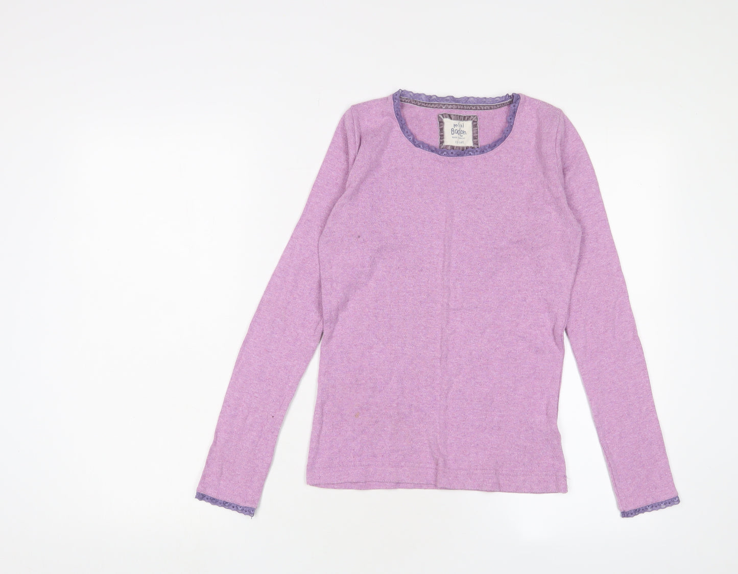 Mini Boden Girls Purple Polyester Basic T-Shirt Size 13-14 Years Crew Neck Pullover - Lace