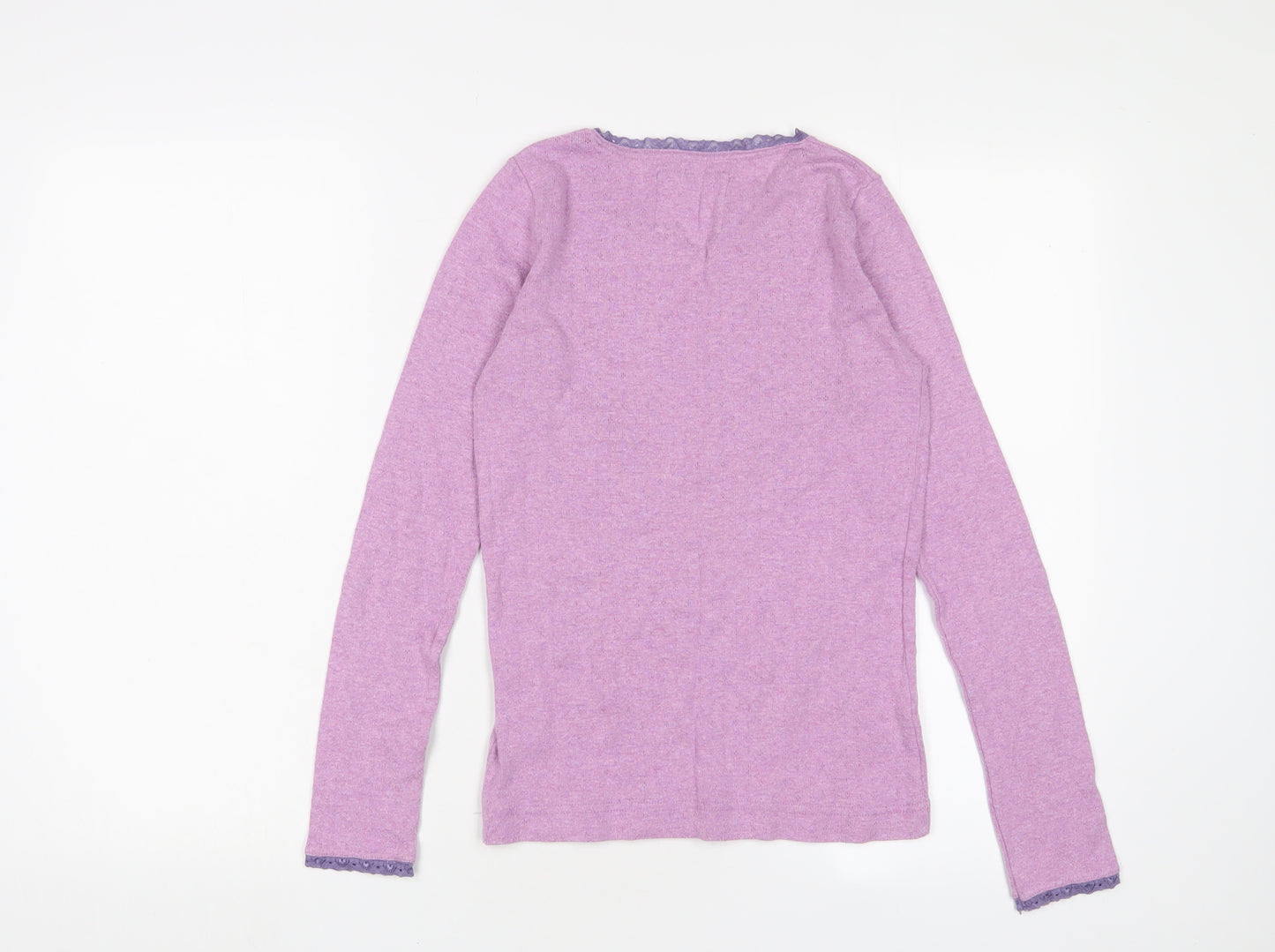 Mini Boden Girls Purple Polyester Basic T-Shirt Size 13-14 Years Crew Neck Pullover - Lace